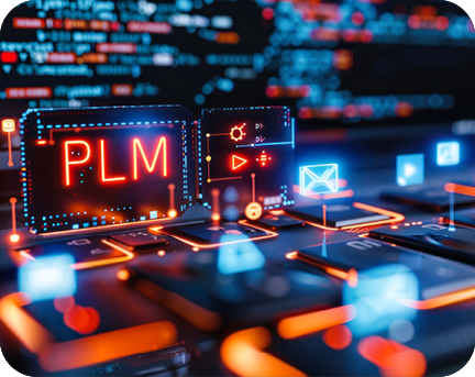 Symbole erscheinen über eine Tastatur mit Aufschrift PLM.