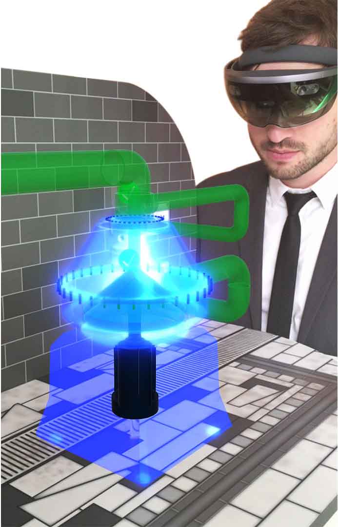 AR in der Entwicklung: Ein Prototyp wird virtuell über eine AR-Brille an seinen späteren Einsatzort projiziert.