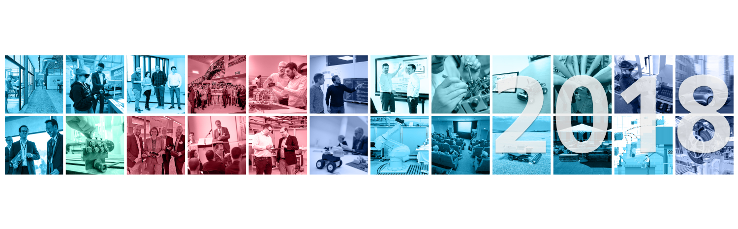 Collage aus 24 bunt eingefärbten Bildern, welche verschiedene Situationen aus dem Institut zeigen.