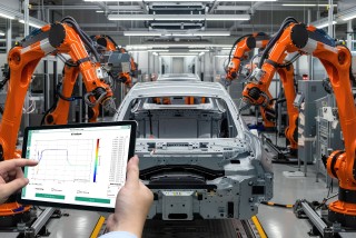 Produktionsstraße eines Autos, die mit KI gesteuert wird.