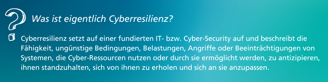 Projektstart Cyberresilience.nrw Infobox Weiße Schrift auf blauem Text.