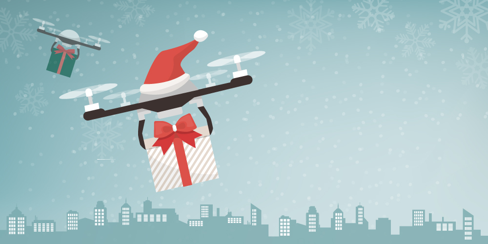 Weihnachtsnews Systems Engineering Eine Drohne verteilt Weihnachtsgeschenke