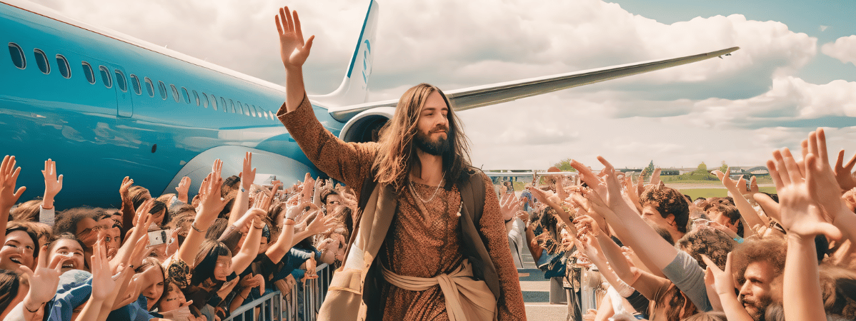 Jesus winkt seiner Fangemeinde.